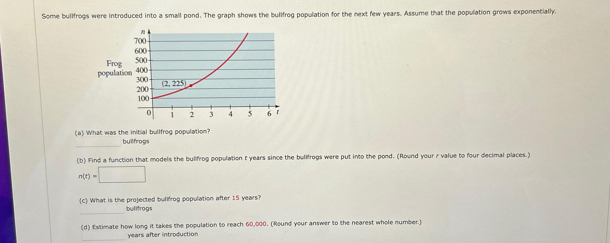 Solved (a) ﻿What was the initial bullfrog population? | Chegg.com