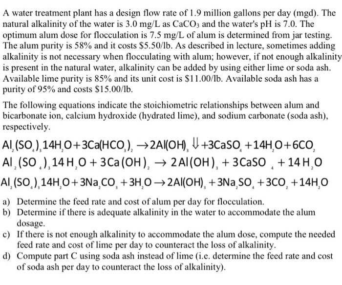 Solved a water treatment plant has a design flow rate of 1 9 chegg