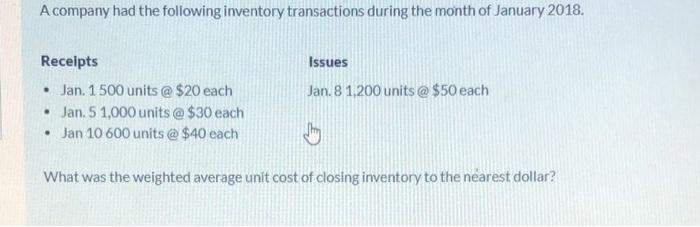 Solved A Company Had The Following Inventory Transactions | Chegg.com