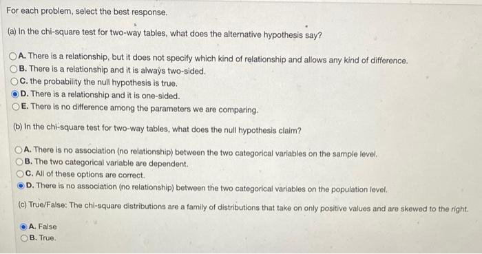 Solved For each problem, select the best response. (a) In | Chegg.com