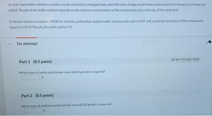 Solved An acid-base buffer solution contains a weak acid and | Chegg.com