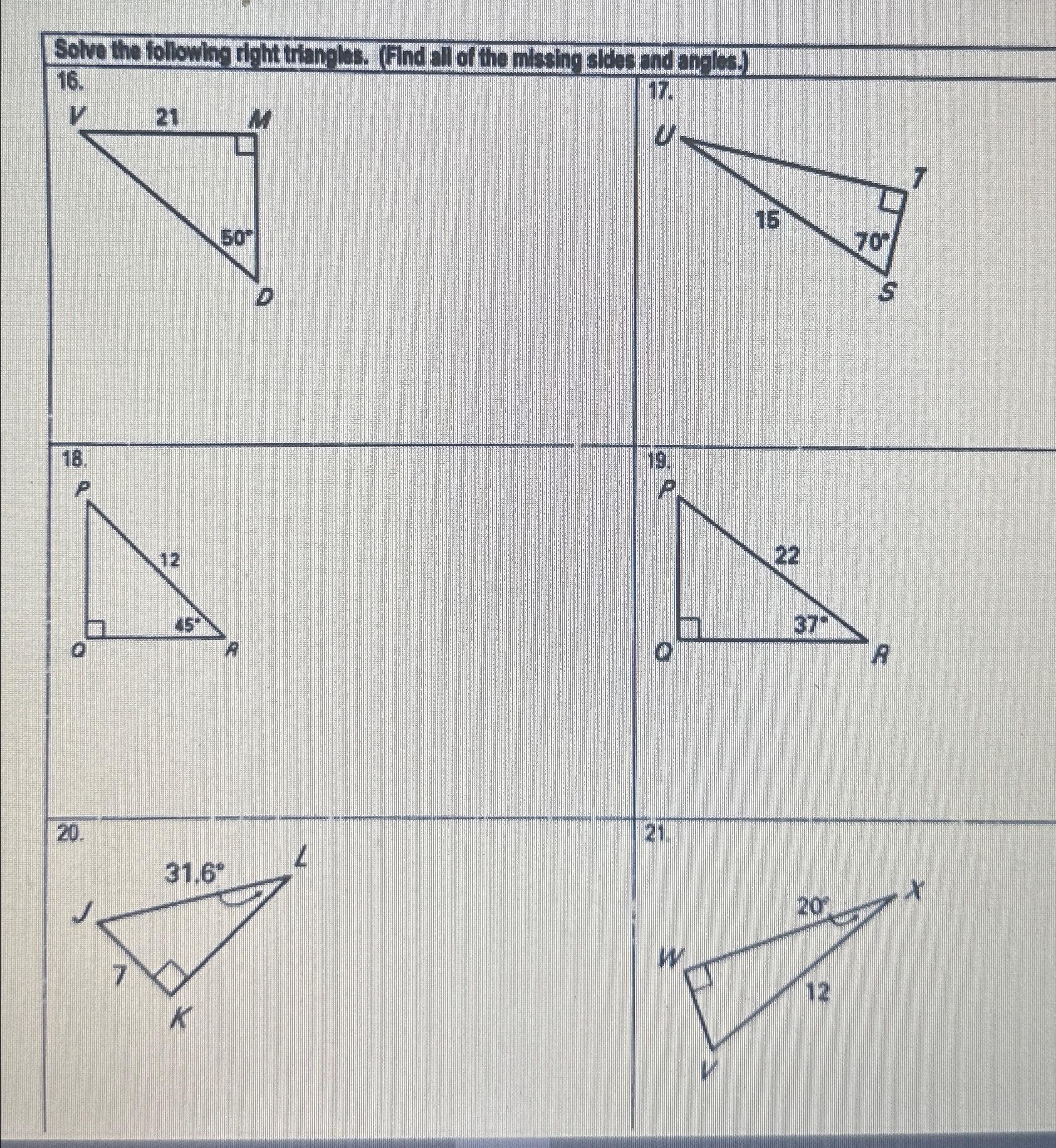 Solved Solve the following right trangles. (Find all of the | Chegg.com