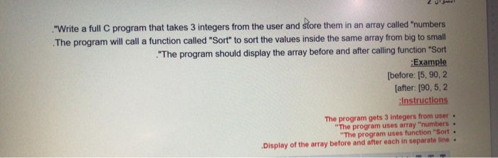 Solved "Write a full C program that takes 3 integers from | Chegg.com