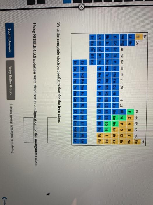 Solved 1A BA H2A 3A 4A SA 6A 7A He Be B C N 0 F Ne Na Mg 3B | Chegg.com