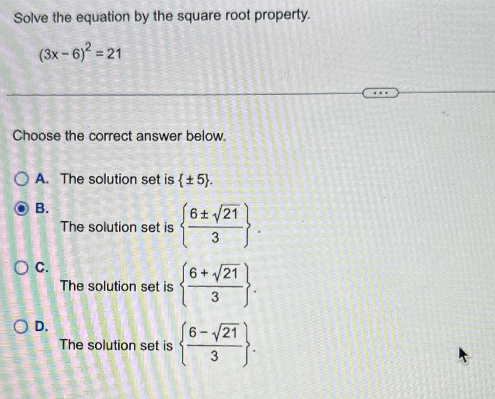Solved Solve the equation by the square root | Chegg.com