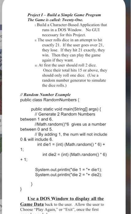 Solved Project I-Build a Simple Game Program The Game is | Chegg.com