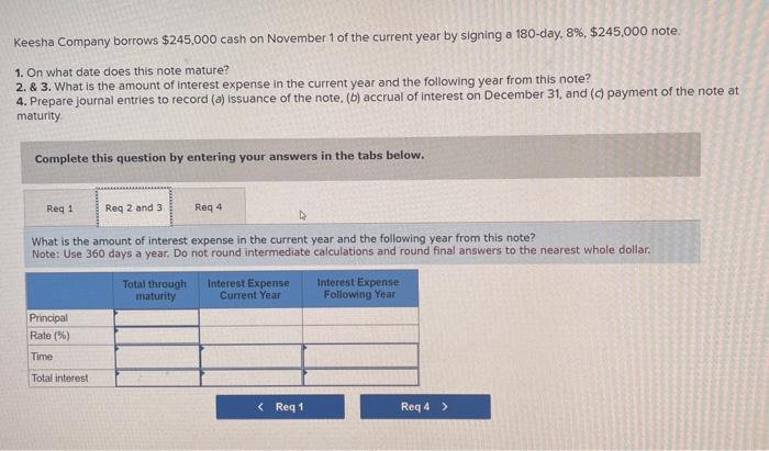 Solved Keesha Company borrows $245,000 cash on November 1 of | Chegg.com