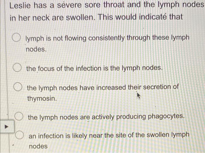 Solved Leslie has a severe sore throat and the lymph nodes | Chegg.com