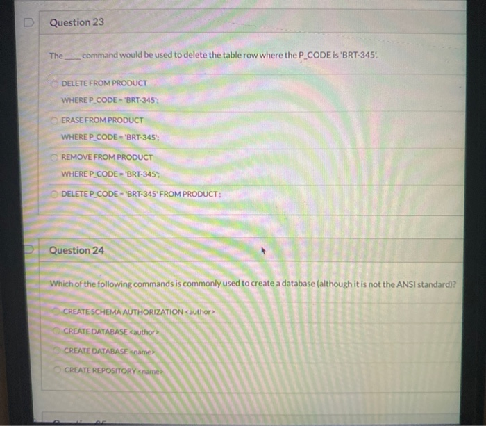 Solved Question 23 The command would be used to delete the | Chegg.com