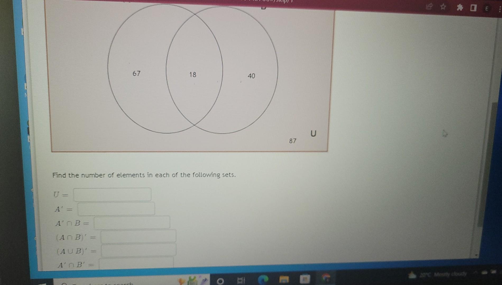 Solved Find the number of elements in each of the following | Chegg.com