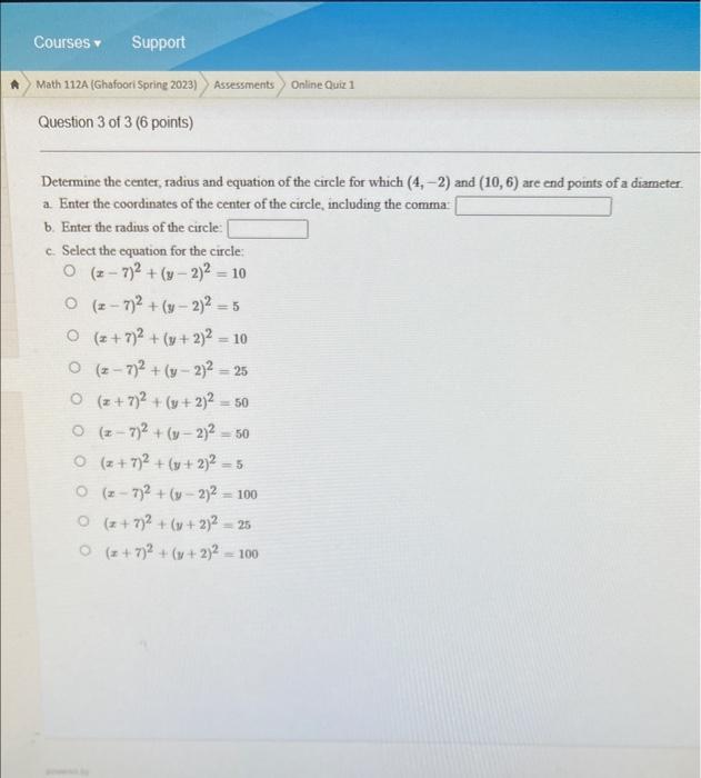 Solved Determine the center, radius and equation of the | Chegg.com