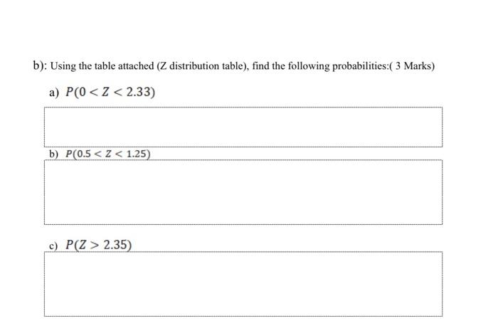 Solved b): Using the table attached (Z distribution table), | Chegg.com