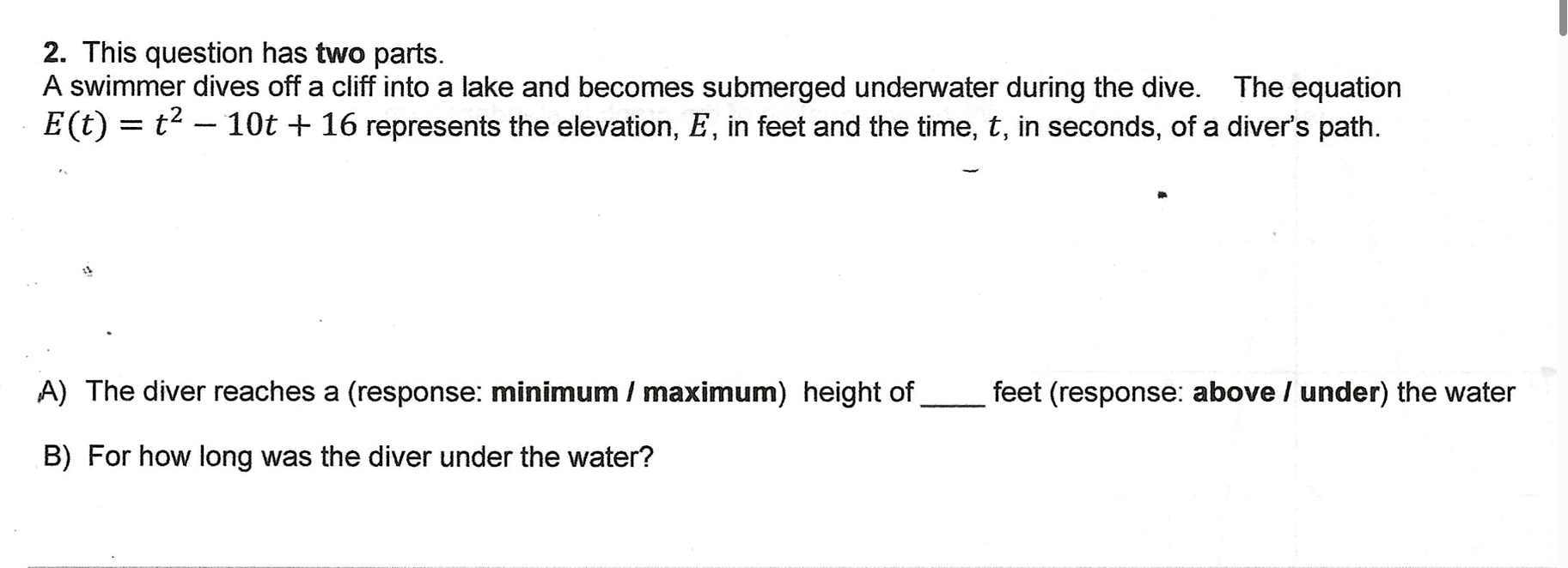 Pool Diving Math Problem Solved 2. This question has two parts.A swimmer dives off a | Chegg.com