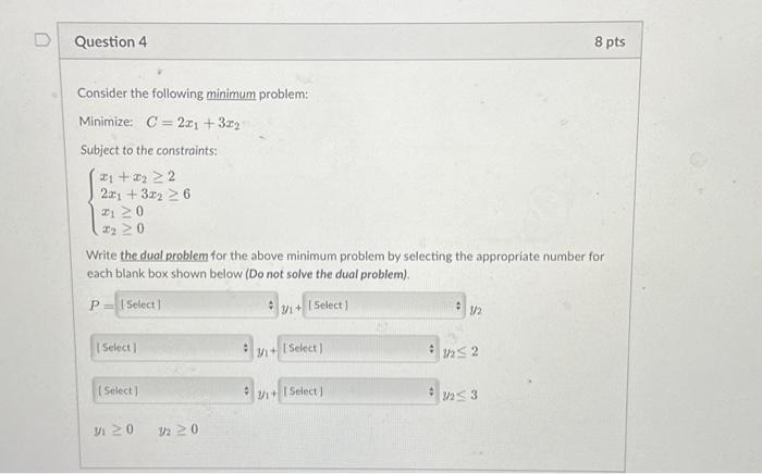 Solved Question 4 Consider the following minimum problem: | Chegg.com