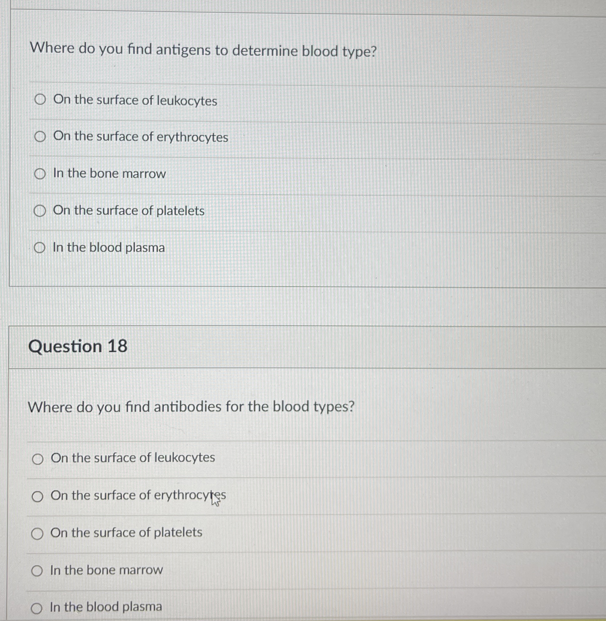 Solved Where do you find antigens to determine blood type?On | Chegg.com