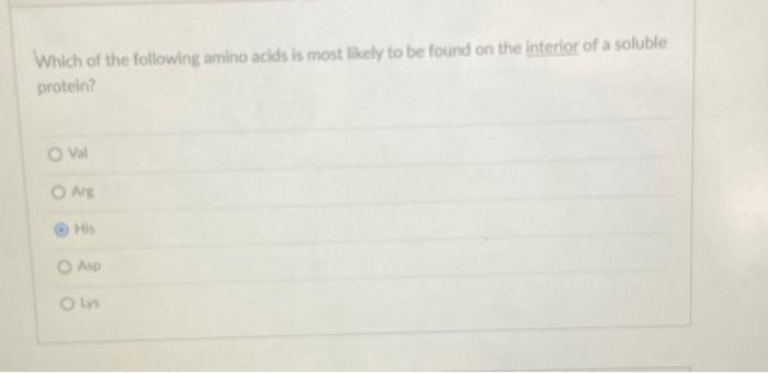 Solved Which Of The Following Amino Acids Is Most Likely To