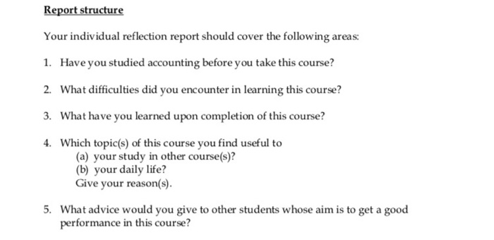 Solved Report structure Your individual reflection report | Chegg.com
