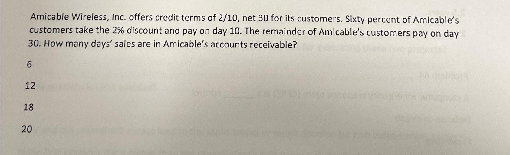solved-amicable-wireless-inc-offers-credit-terms-of-chegg
