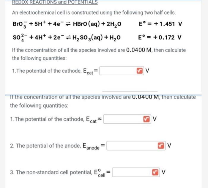 Solved REDOX REACTIONS and POTENTIALS An electrochemical | Chegg.com
