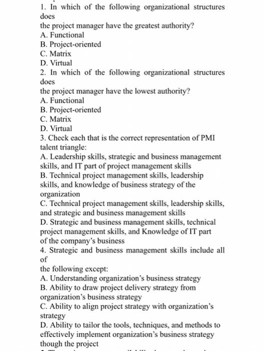 Solved 1. In Which Of The Following Organizational | Chegg.com