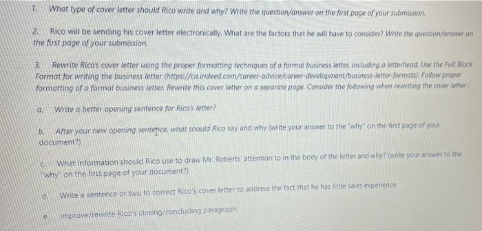 what type of cover letter should rico write