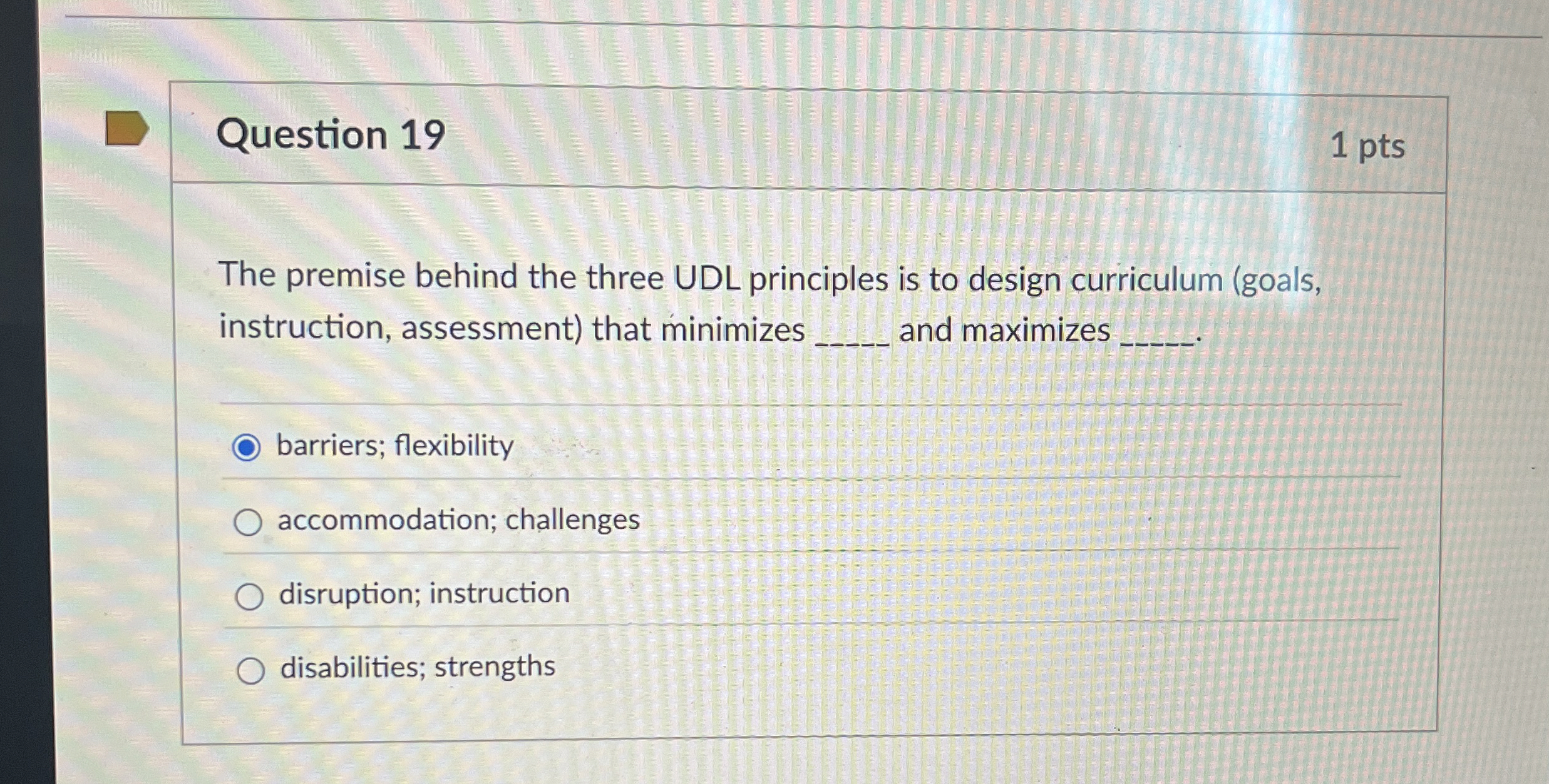 Solved Question 191 ﻿ptsThe premise behind the three UDL | Chegg.com