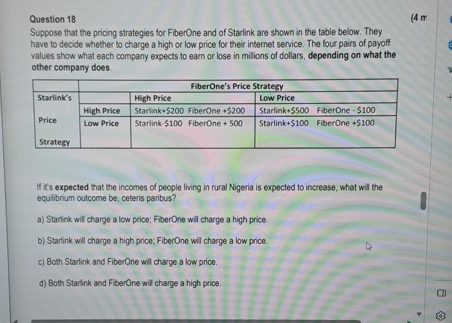 Solved Question 18 Suppose That The Pricing Strategies For | Chegg.com