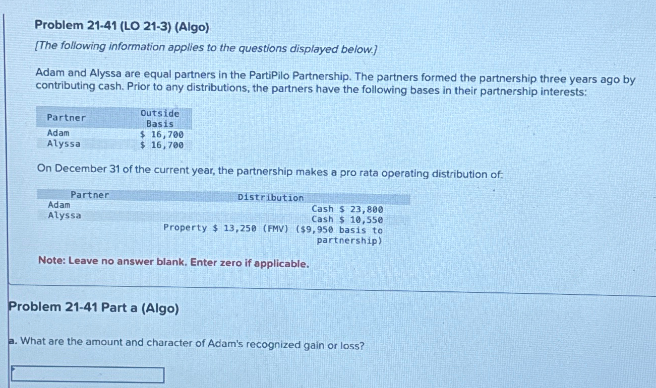 Solved Problem 21-41 (LO 21-3) (Algo)[The Following | Chegg.com