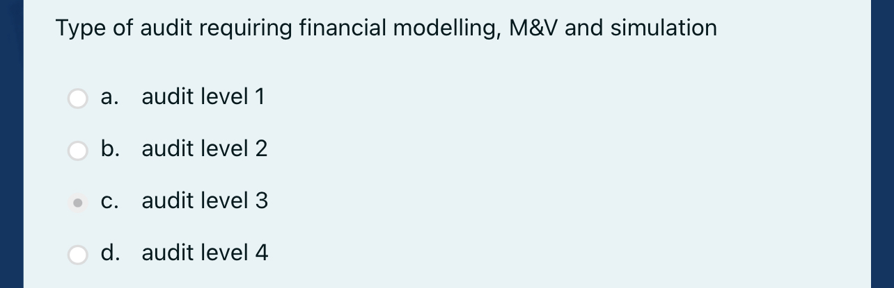 Solved Type of audit requiring financial modelling, M&V ﻿and | Chegg.com