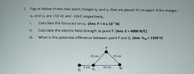 Solved 1. Figure below shows two point charges 91 and 9, | Chegg.com