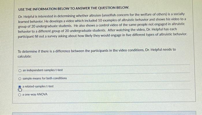 Solved USE THE INFORMATION BELOW TO ANSWER THE QUESTION | Chegg.com