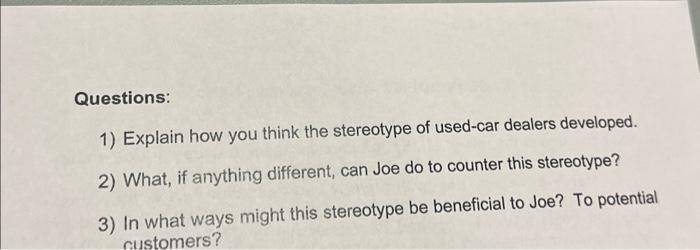 Solved Questions: 1) Explain how you think the stereotype of | Chegg.com