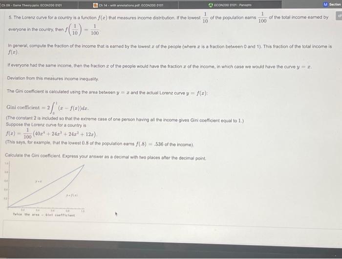 Solved 5. The Lorenz curve for a country is a function f(x) | Chegg.com