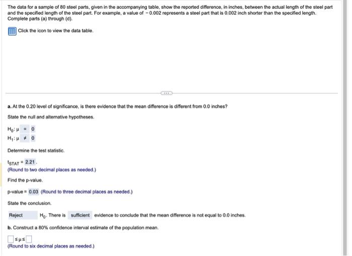 Solved B.) Construct A 80% Contidence Interval Estimate Of | Chegg.com