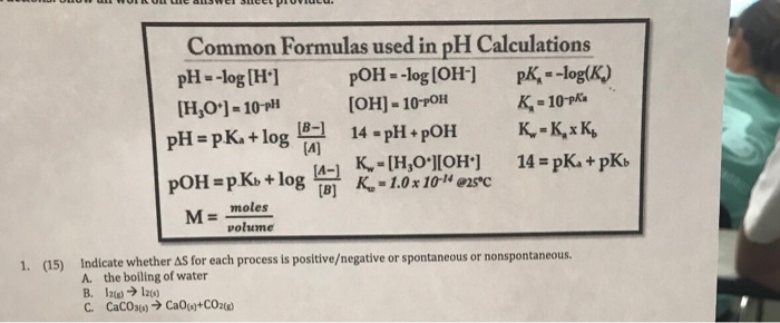 Solved Common Formulas Used In Ph Calculations Ph Log Chegg Com