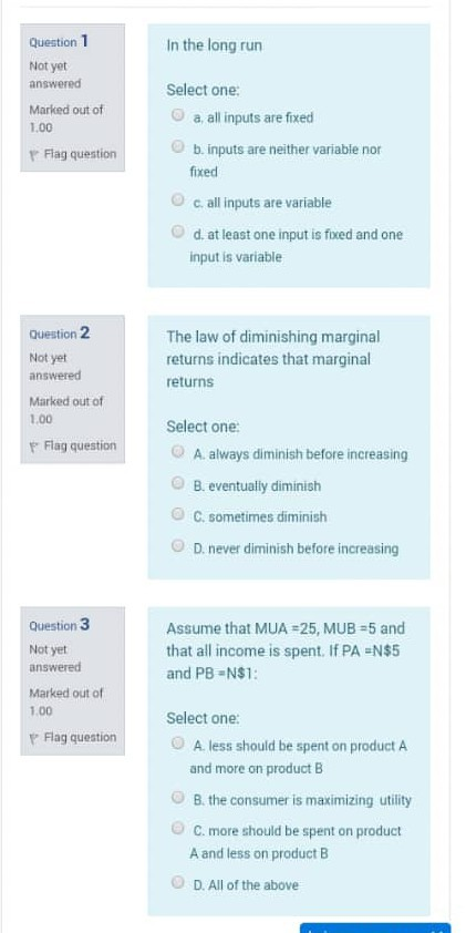 Solved In the long run Question 1 Not yet answered Marked | Chegg.com