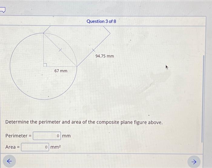 Solved Perimeter = 67 mm Area = Determine the perimeter and | Chegg.com