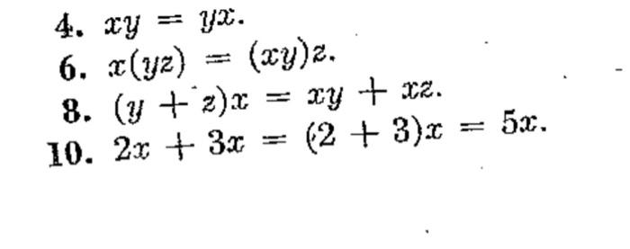 Solved 4. xy 12. 6. x(yz) = (xy)2. 8. (y + 2)2 = xy + xz. | Chegg.com