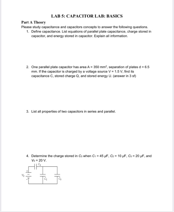 Solved LAB 5 CAPACITOR LAB BASICS Part A Theory Please