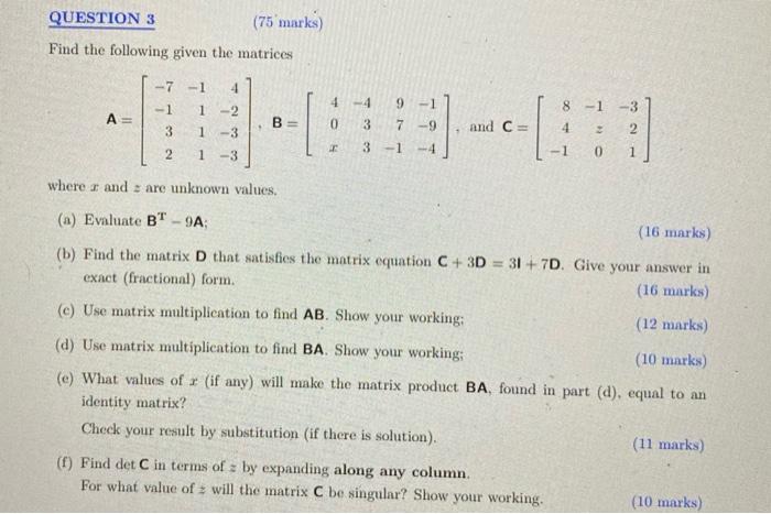 Solved Find The Following Given The Matrices | Chegg.com