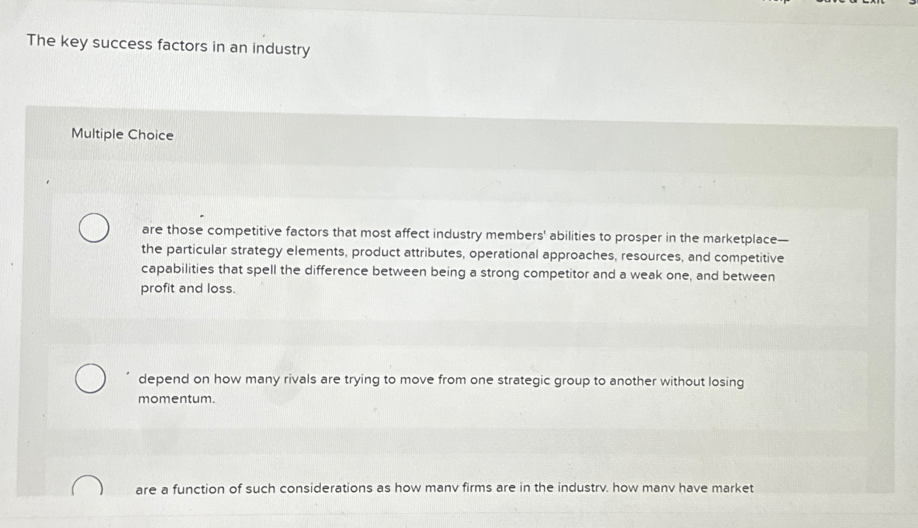 Solved The key success factors in an industryMultiple | Chegg.com