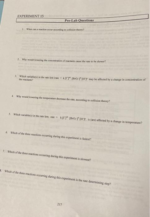 experiment 1 rate of reaction pre lab