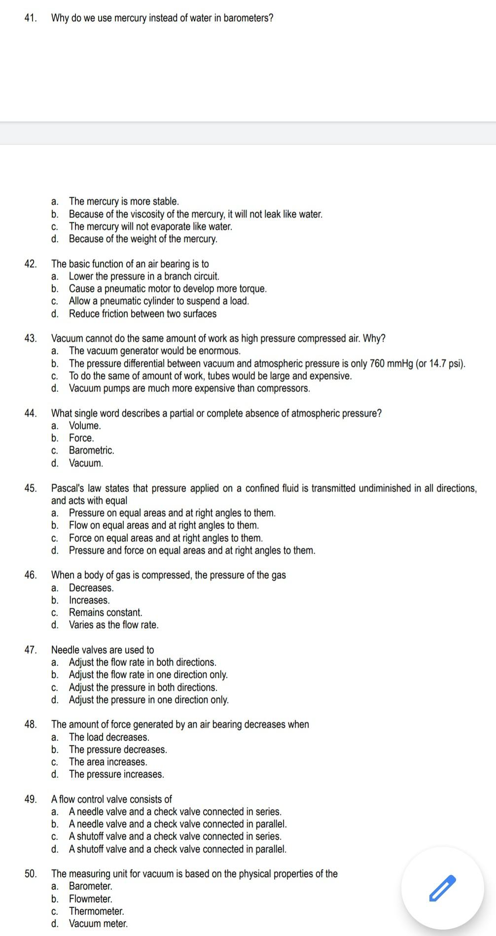 Solved 41. Why do we use mercury instead of water in