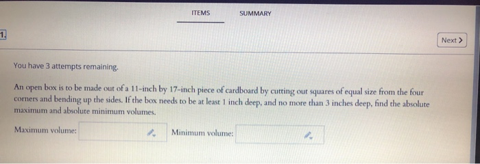 Solved ITEMS SUMMARY Next > You have 3 attempts remaining. | Chegg.com