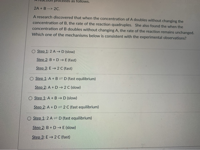 Solved proceeds as follows. 2A + B --> 2C. A research | Chegg.com