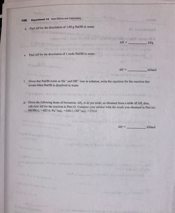 Solved Experiment 14 Heat Effects and Calorimetry at is a