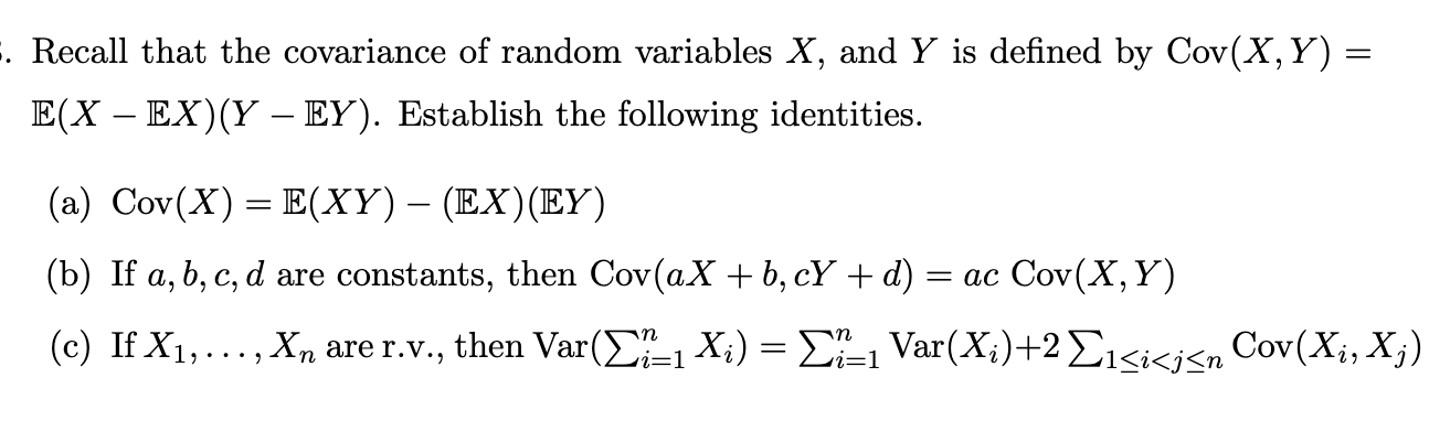 Solved Recall that the covariance of random variables X, and | Chegg.com