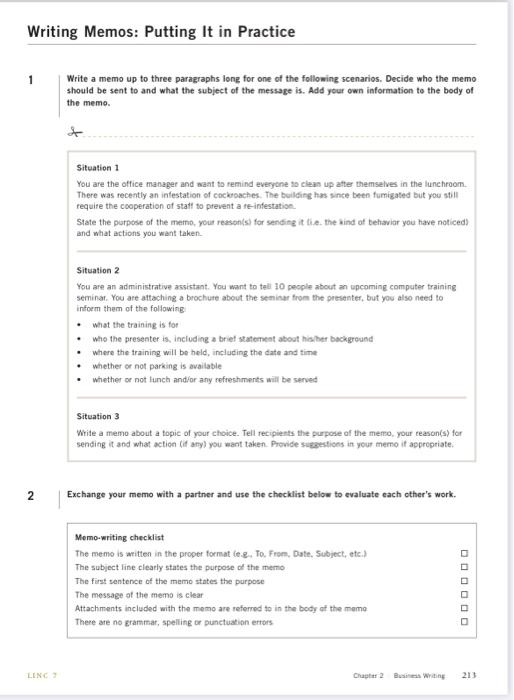 Solved Writing Memos Putting It In Practice 1 Write A Memo Chegg Com