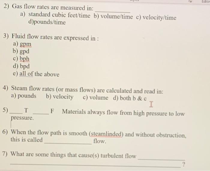 Solved Editin 2) Gas flow rates are measured in a) standard