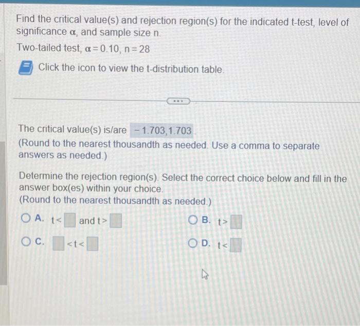 Solved Find the critical value(s) and rejection region(s) | Chegg.com